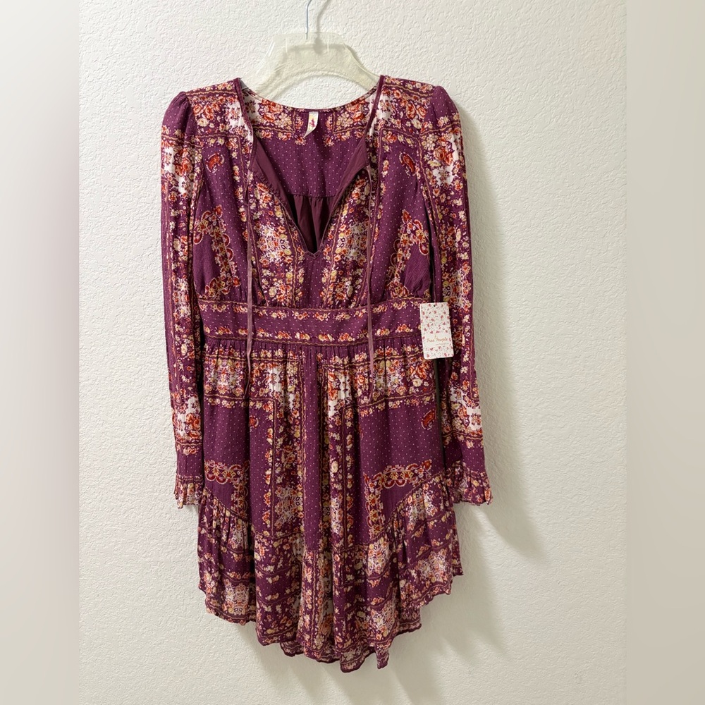 Free People Bridgette Floral mini dress berry combo  color. Size XS. NWT
